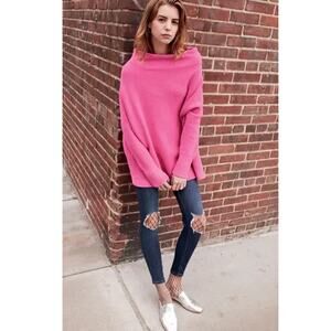 Free People Ottoman Slouch Tunic Size M Bright Pink Long Sleeve Oversized Ribbed